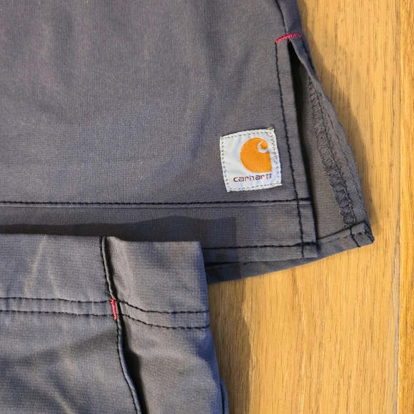 Carhartt Force Cross Flex Scrub Set Womens Medium Pewter Gray Pink Trim Stretch - Picture 3 of 9